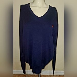 Rarely Used Polo by Ralph Lauren Pima Cotton V-Neck Sweater Navy Blue Size XL